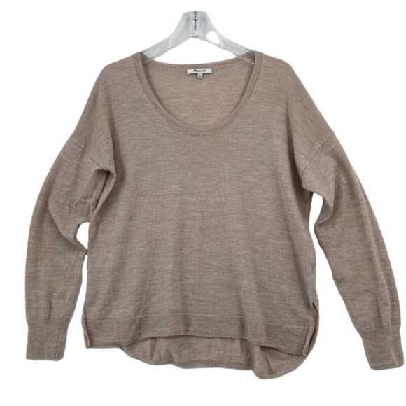 Madewell Wool Sweater Womens Size M Beige100% Merino  High Low Lightweight - Picture 1 of 11